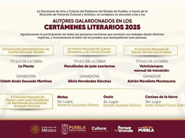 Anuncian ganadores de Certámenes de Cuento y Poesía 2025