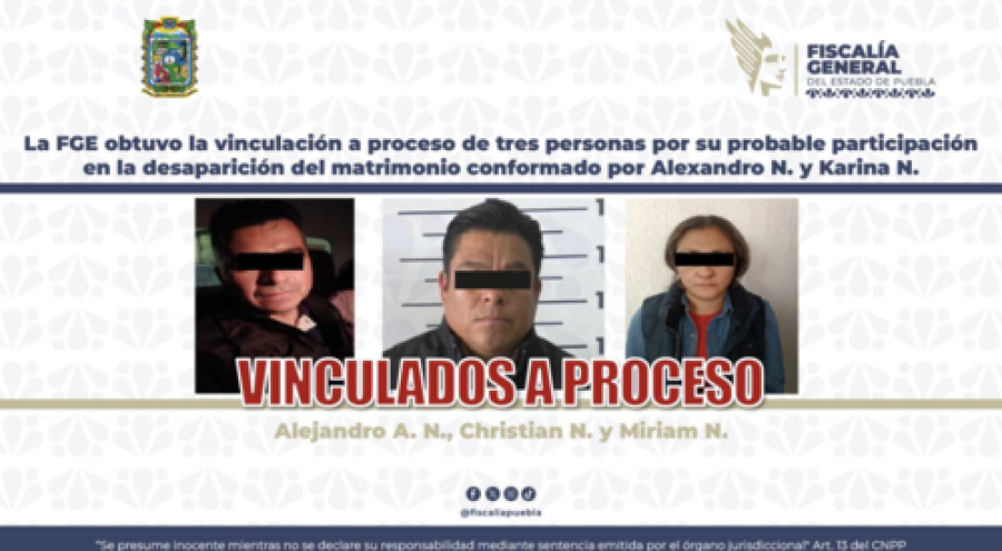 Vinculan a proceso a homicidas de pareja poblana