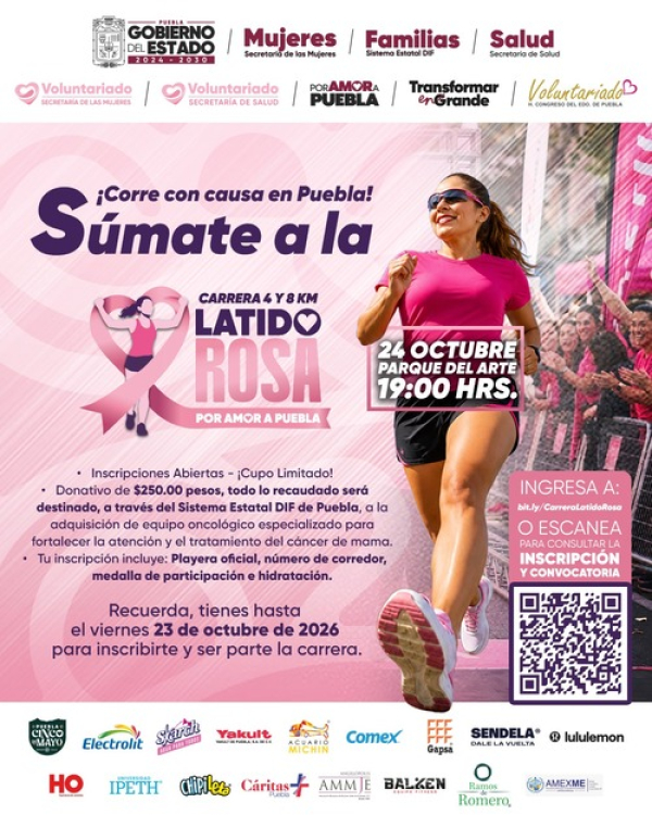 Lista la carrera nocturna "Latido Rosa" en Puebla