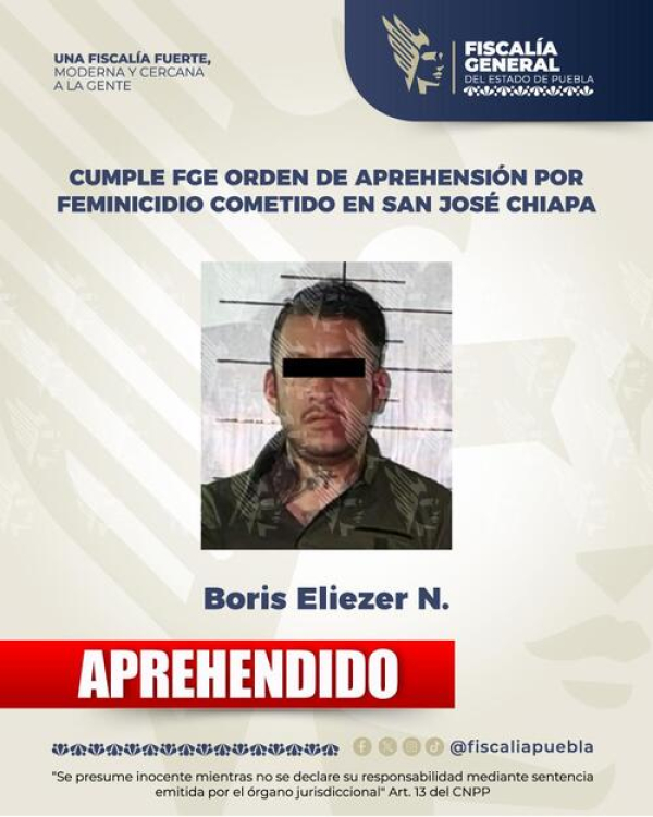 Cae presunto feminicida de San José Chiapa