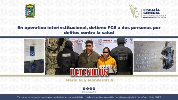 En Atlixco, FGE captura a dos narcomenudistas