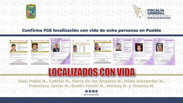 FGE localiza con vida a 8 personas desaparecidas