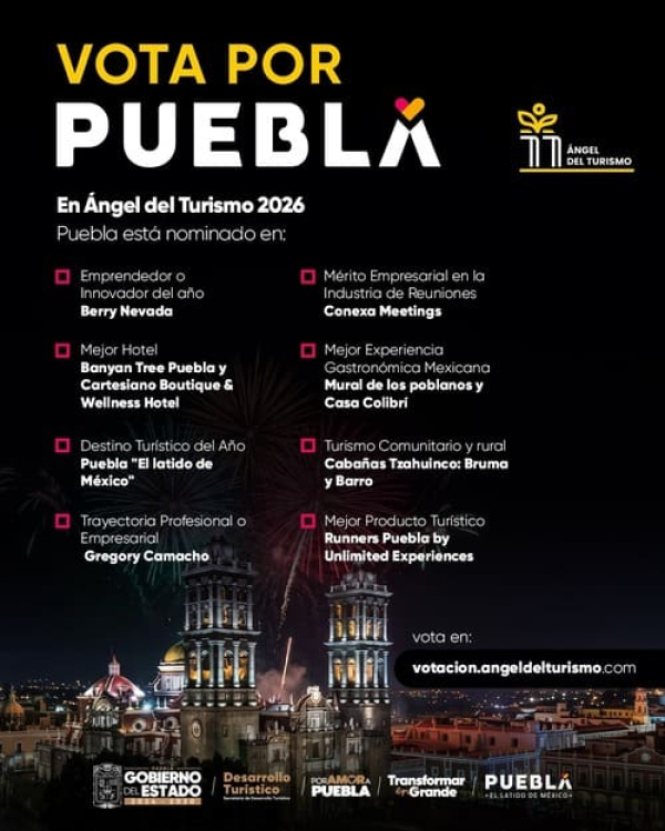 Invitan a votar por "Puebla en Ángel del Turismo"