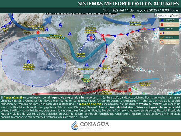 Frente frío 42 originará lluvias