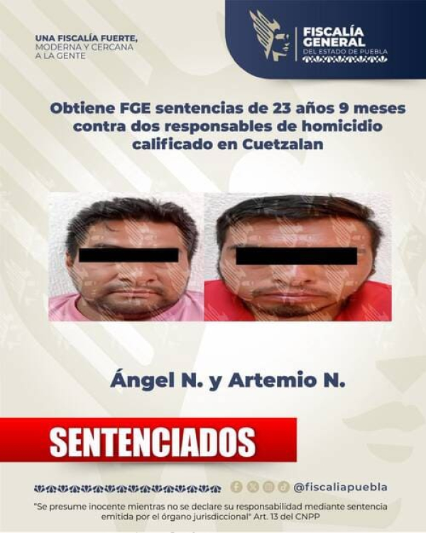 FGE Puebla obtiene sentencias por homicidio en Cuetzalan