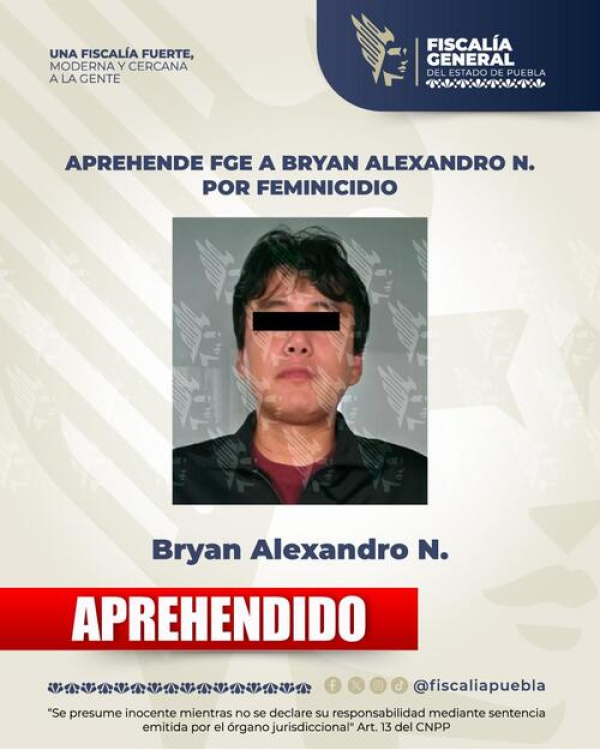 Capturan a Bryan N. por feminicidio en Cholula