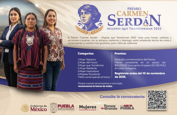 Puebla convoca al Premio “Carmen Serdán 2025”