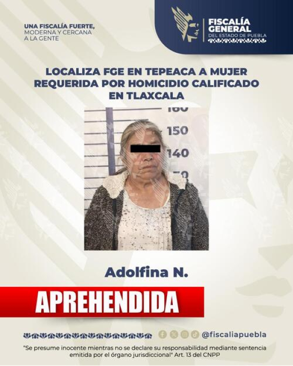 Detiene en Tepeaca a mujer buscada por homicidio