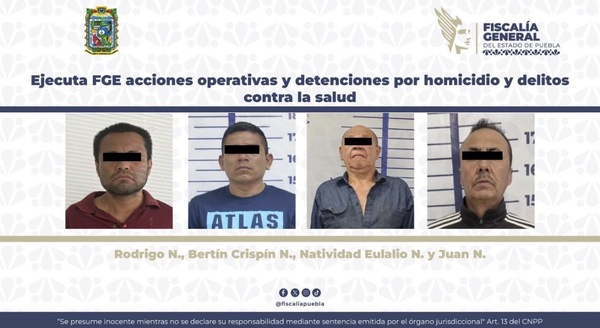FGE realiza detenciones por homicidio y posesión de drogas