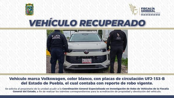 VIDEO: FGE recupera auto robado en Cholula