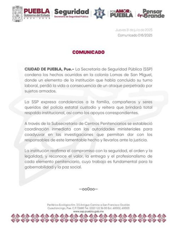 SSP condena ataque contra custodio estatal