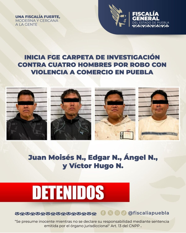 FGE investiga a cuatro hombres por robo con violencia