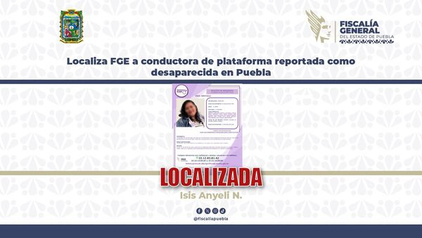 Localiza a mujer desaparecida en Puebla