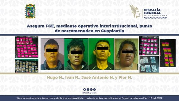 Caen cuatro narcomenudistas en Cuapiaxtla