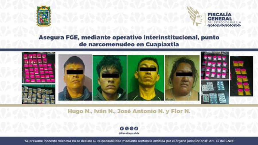 Caen cuatro narcomenudistas en Cuapiaxtla
