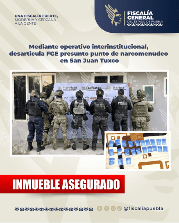FGE Puebla realiza cateo en San Juan Tuxco